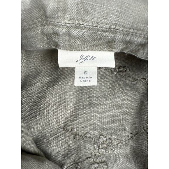 J. Jill Linen Button Sz Small Olive Green Embroidered Jacket, 100% Linen - Picture 3 of 7